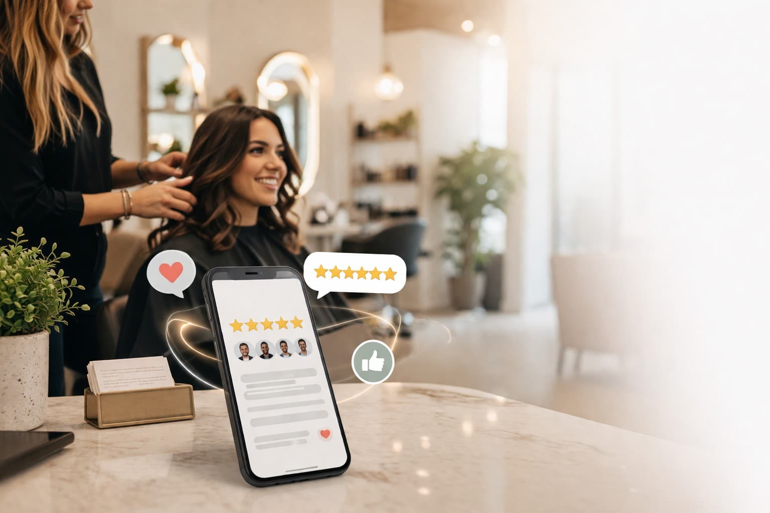 Turn happy salon visits into stronger Google reviews.